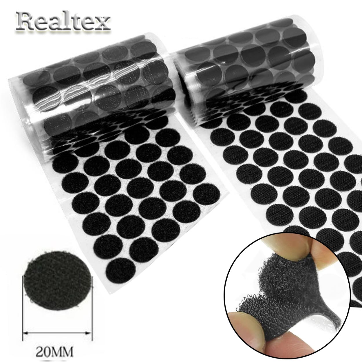 Липучка клеевая Realtex "Точки" 20мм (1м) (230шт) цв.чёрный