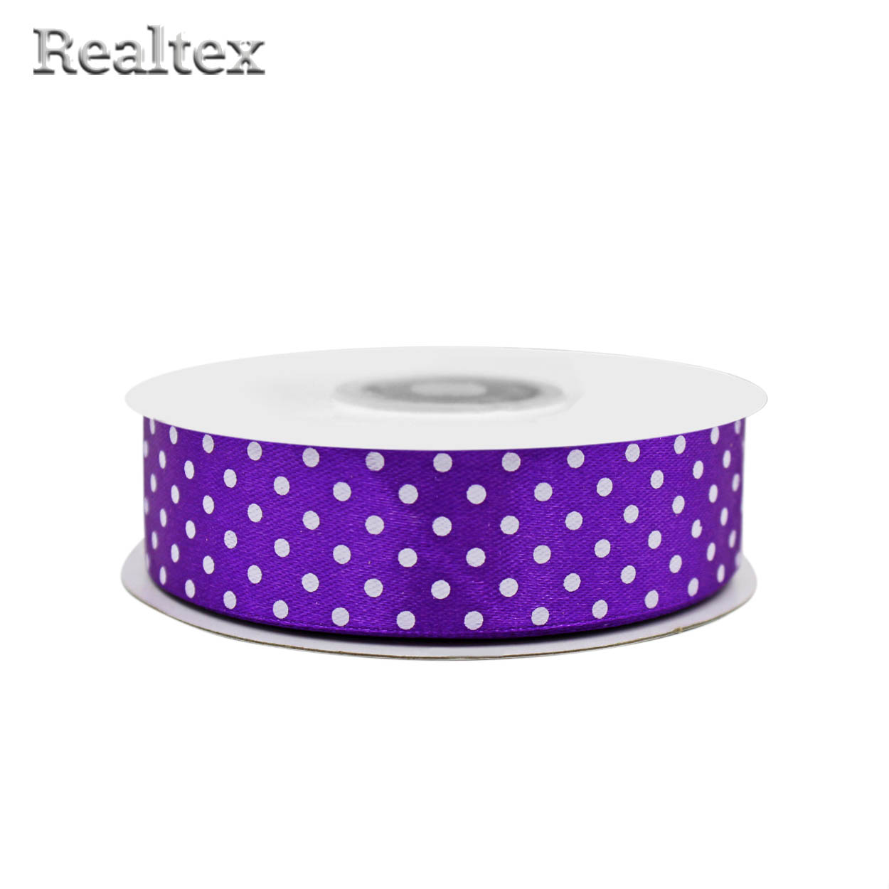 Лента атласная с рисунком  25мм  Реалтекс "Горох" цв.3099 фиолетовый