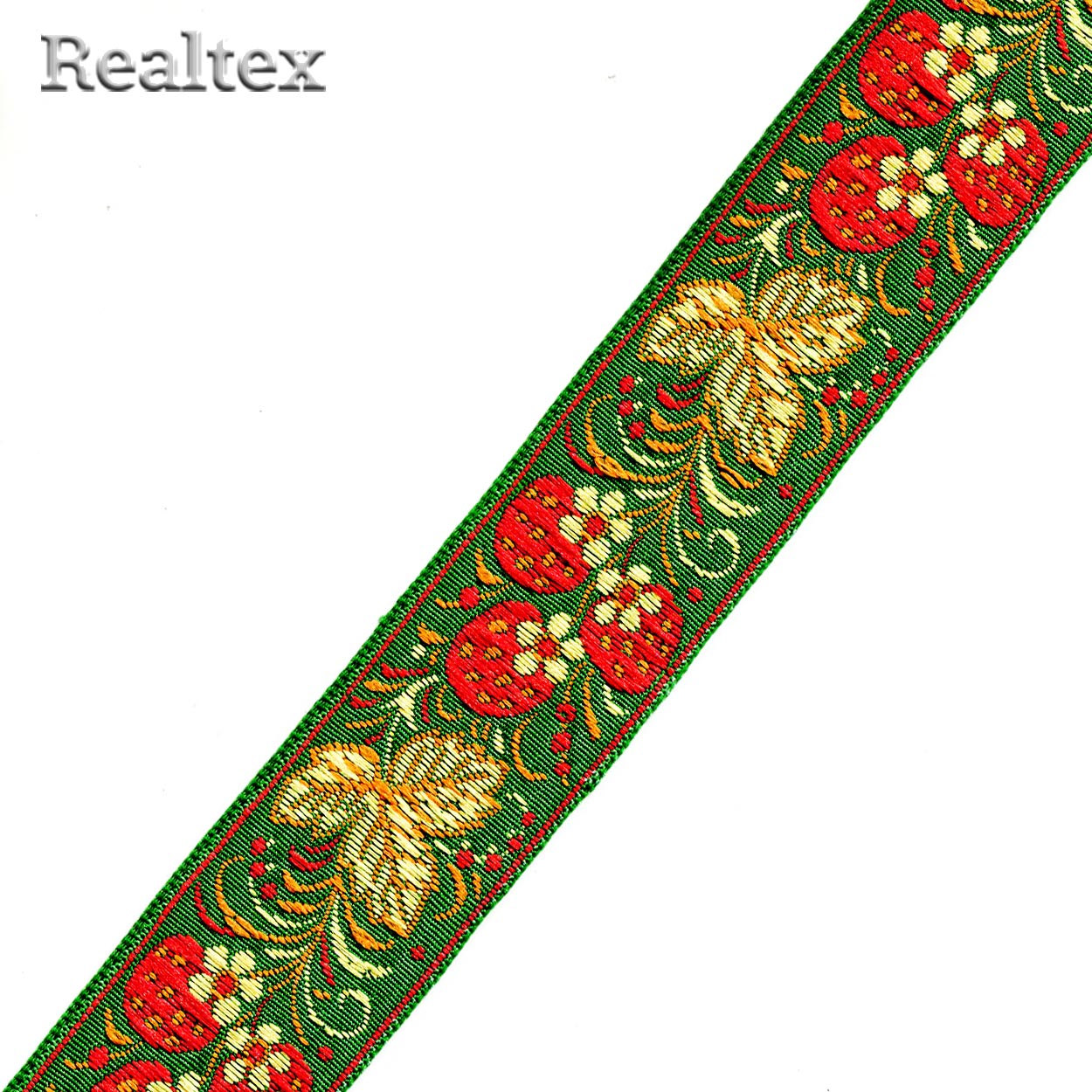 Тесьма жакардовая 32мм с1853г17 рис.9420 (25м) цв.зеленый