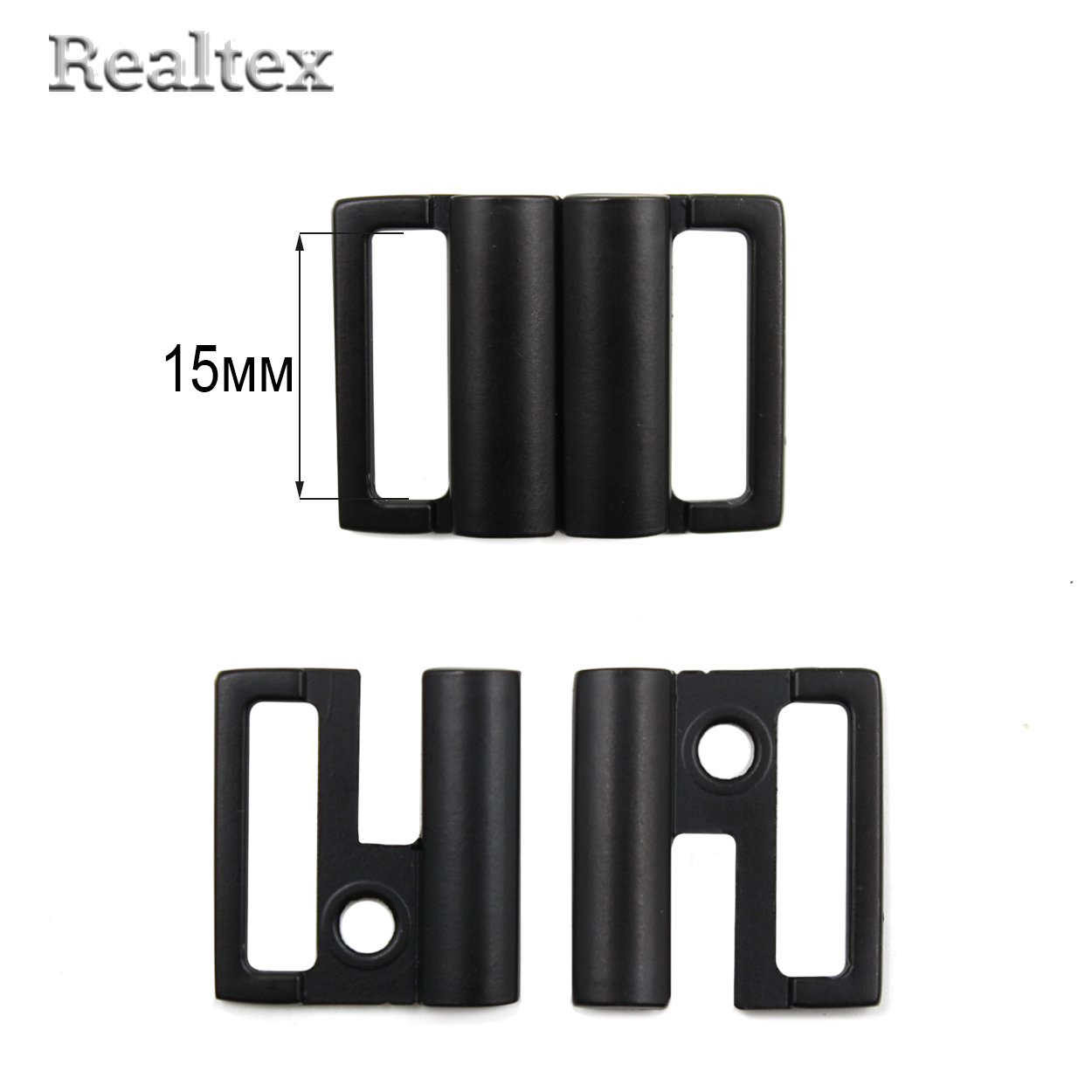 Застежка для купальника металлическая Realtex 15мм 3634 (10шт) цв.черный  