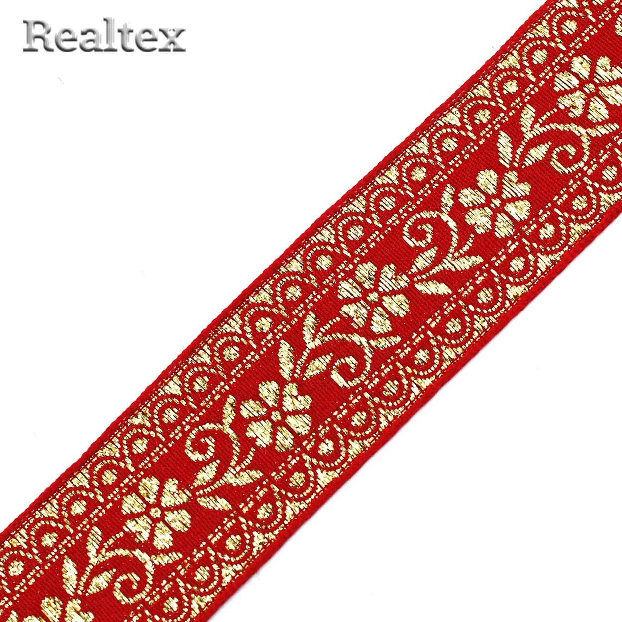 Тесьма жакардовая 32мм с3104г17 рис.9842 "в" (25м) цв.красный/золото