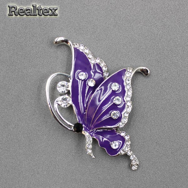 Брошь ювелирная Реалтекс R-088 "Бабочка" цв.серебро/фиолетовый 
