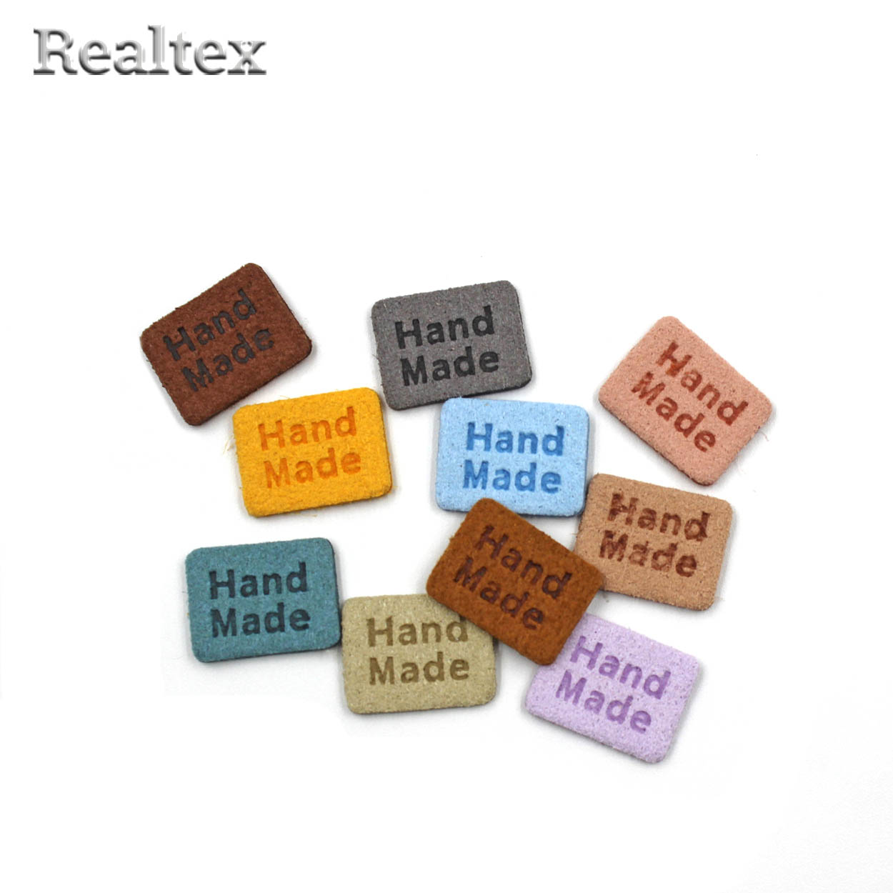 Бирка пришивная замша Realtex №22 "HandMade" цв.ассорти