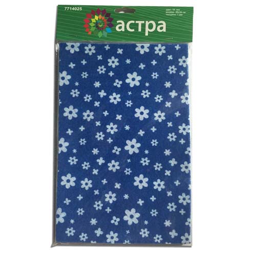 Фетр с рисунком 1мм "Цветочки" YF 703 (5шт) цв.василек