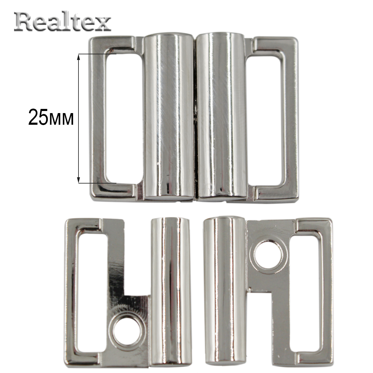Застежка для купальника металлическая Realtex 25мм 32083 (10шт) цв.полированный никель
