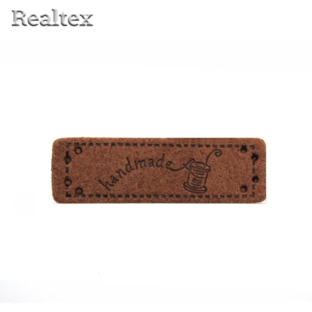 Бирка пришивная замша Realtex №24 "Катушка ниток с иглой" цв.коричневый
