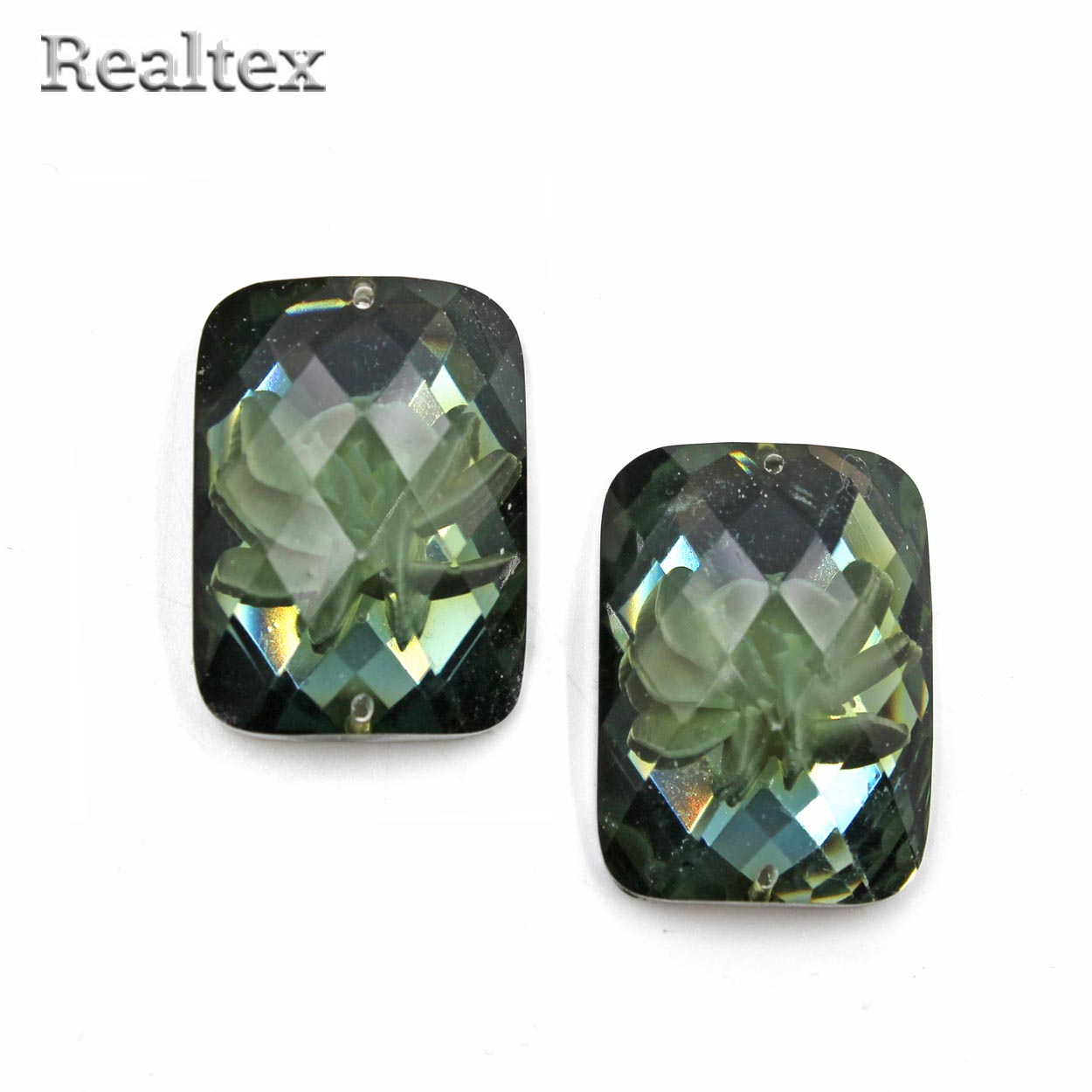 Стразы пластиковые пришивные AB-5 большие цв.серо-зеленый 