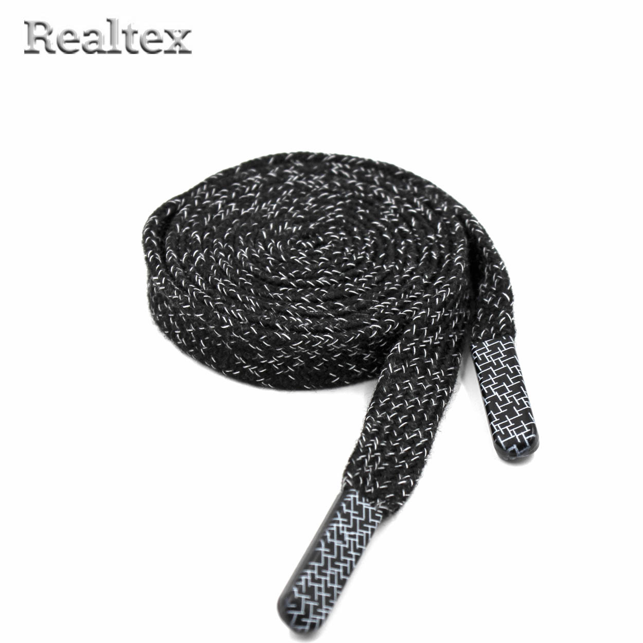 Шнур с наконечниками Realtex R- 1 плоский в крапинку шир.12мм 140см (10шт) цв.черный