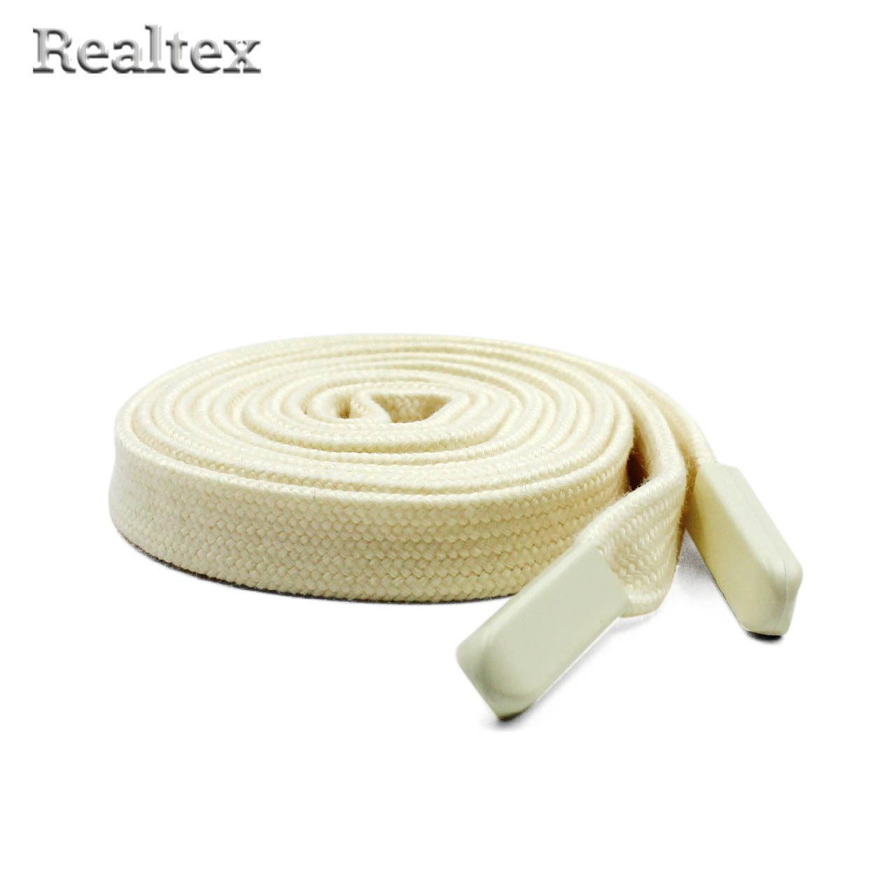 Шнур с наконечниками Realtex R- 2 плоский однотонный шир.12мм дл.140см (10шт) цв.молочный