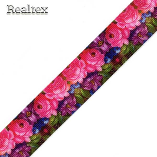Лента репсовая с рисунком Реалтекс 25мм R 8-4 "Цветы/1" 