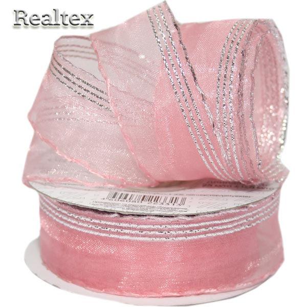 Лента капроновая 25мм ORT-25 "Blitz" цв.050 бл.розовый/серебро