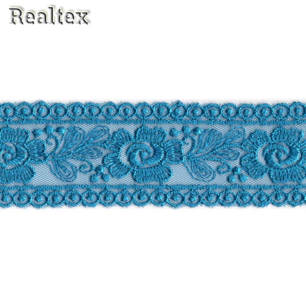 Кружево на сетке  45мм 2943 цв.130D голубая бирюза