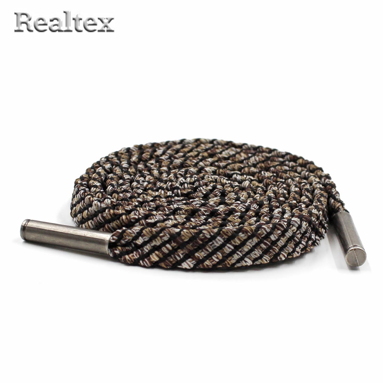 Шнур с наконечниками Realtex R- 9 плоский прошитый шир.10мм дл.140см (10шт) цв.коричневый меланж