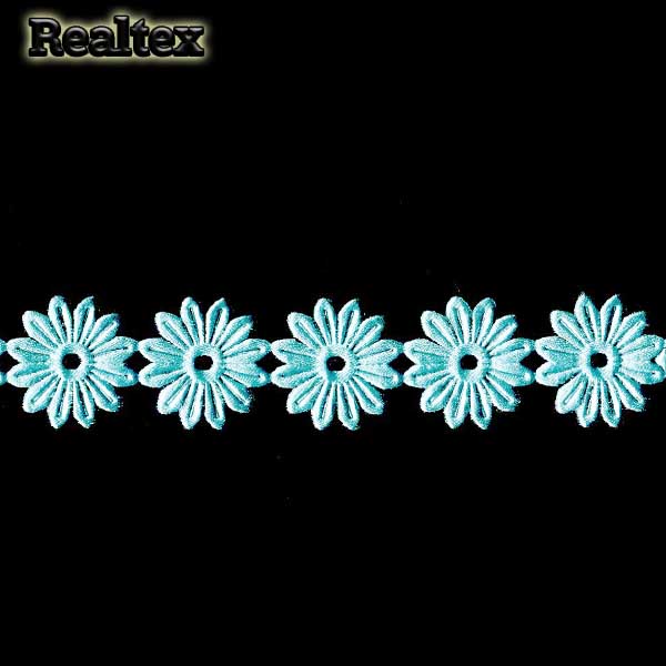 Тесьма  Realtex 25мм 5-4 "Ромашка" на бобине цв.бирюзовый