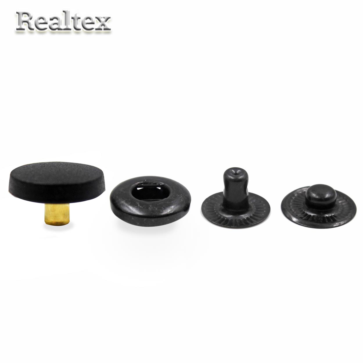 Кнопка "Alfa" с пластиковой шляпкой №61 "Realtex" 15мм (500шт) цв.оксид/черный  