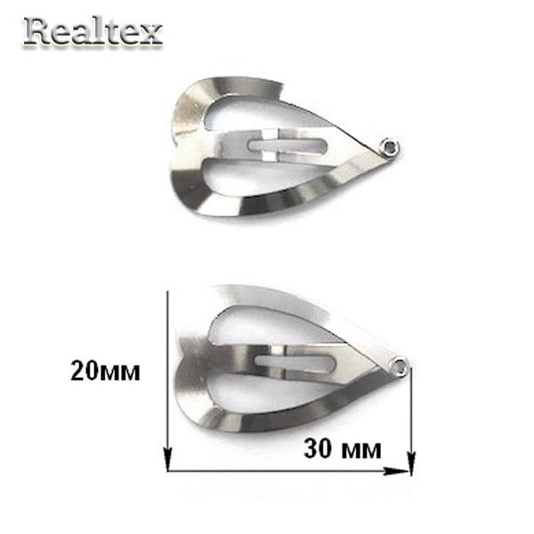 Заколка мини 28834 "Сердце" 20*30мм (2шт) цв.никель