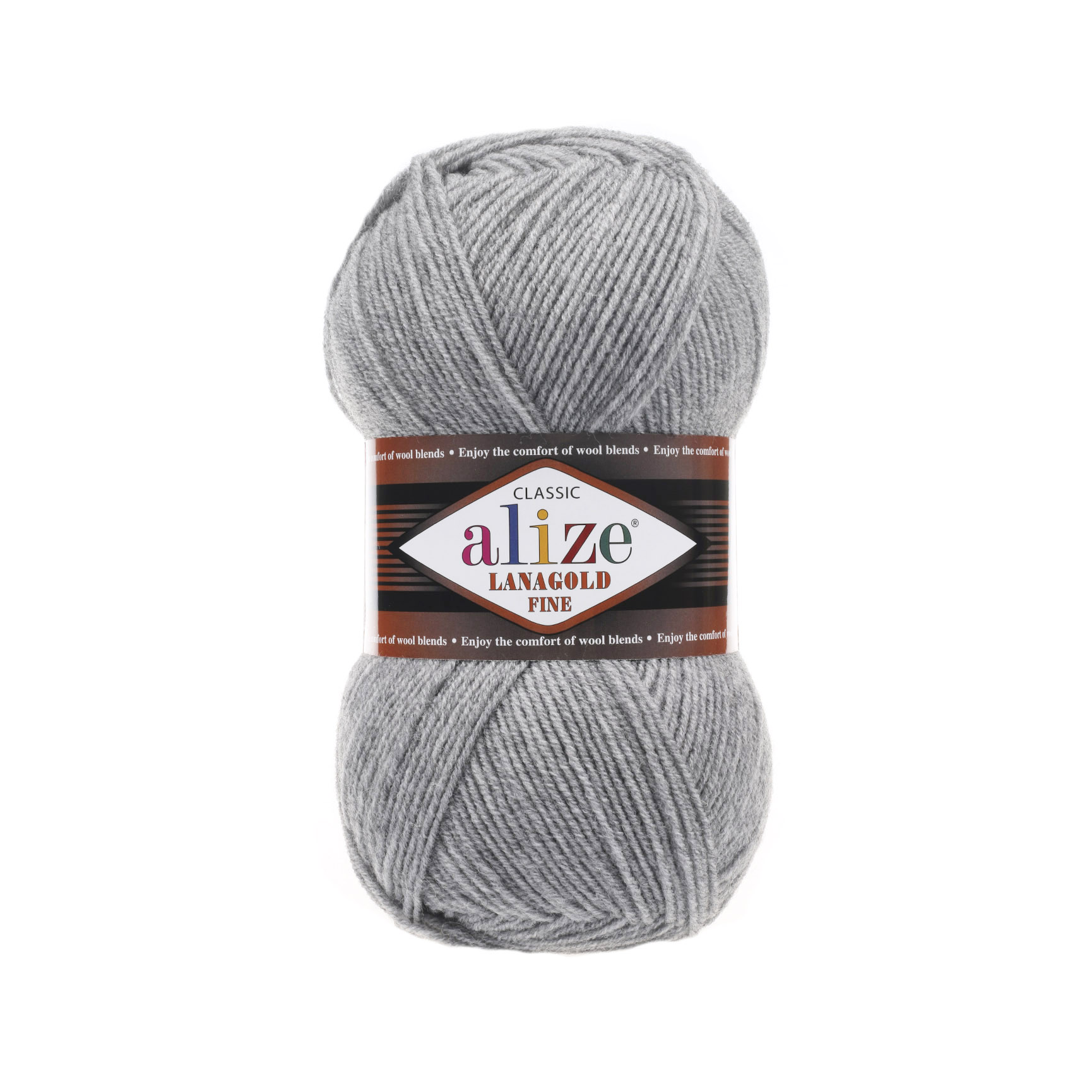 Пряжа Alize "Lana Gold Fine" (100гр) цв.021 серый меланж