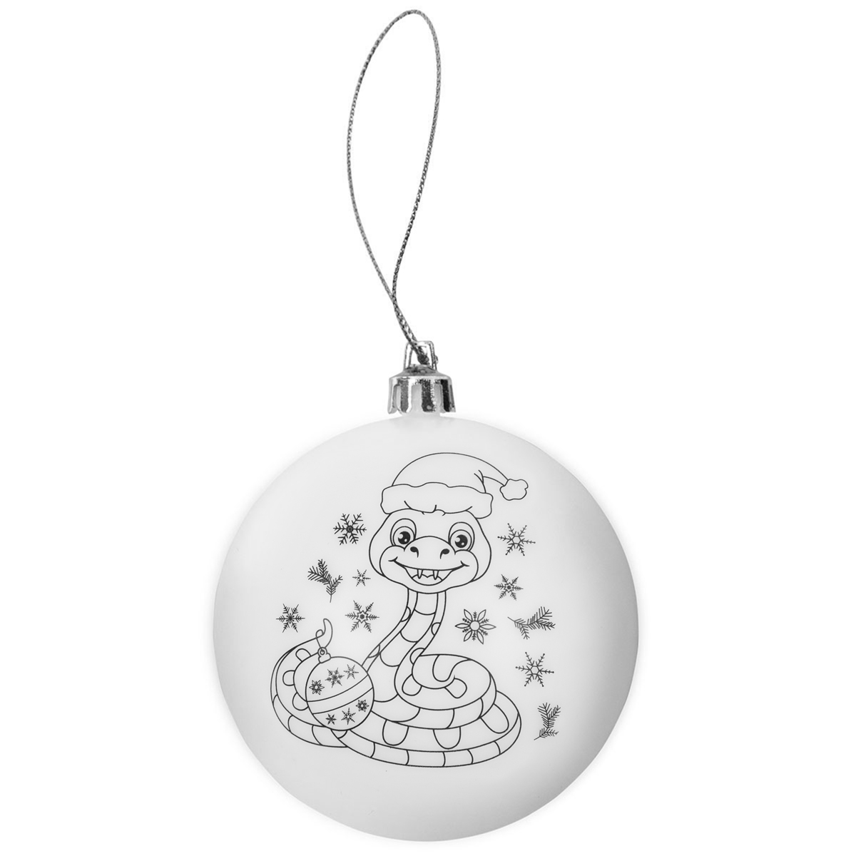 Шар пластиковый для декора ШР-08 8см "Змея" с рисунком цв.белый