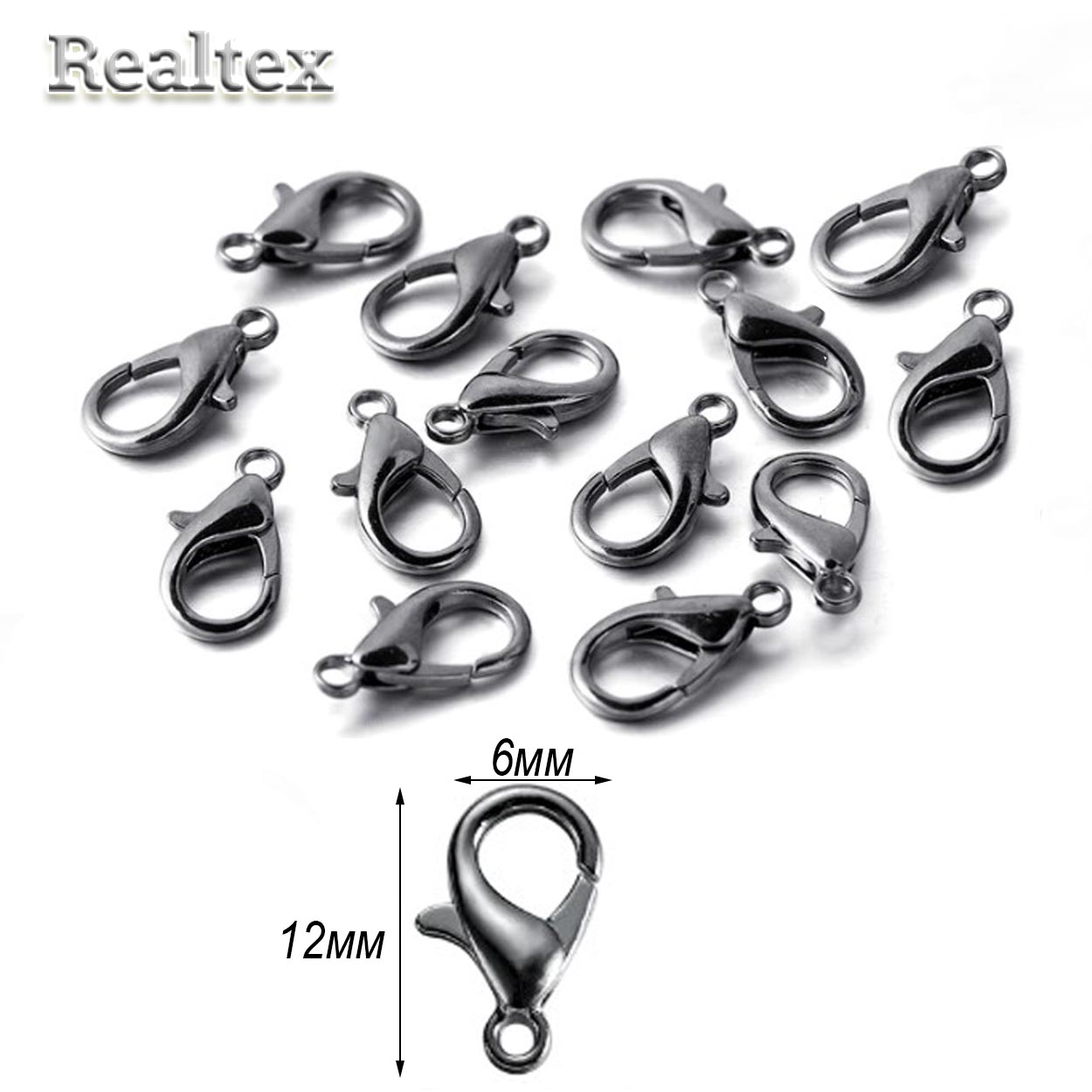 Застежка для бижутерии  "Реалтекс" карабин 12*6мм (50шт) цв.черный никель