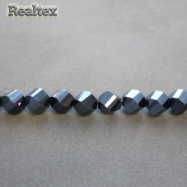 Бусины Реалтекс стеклянные граненые 6мм декоративные на нитях цв.32 гематит