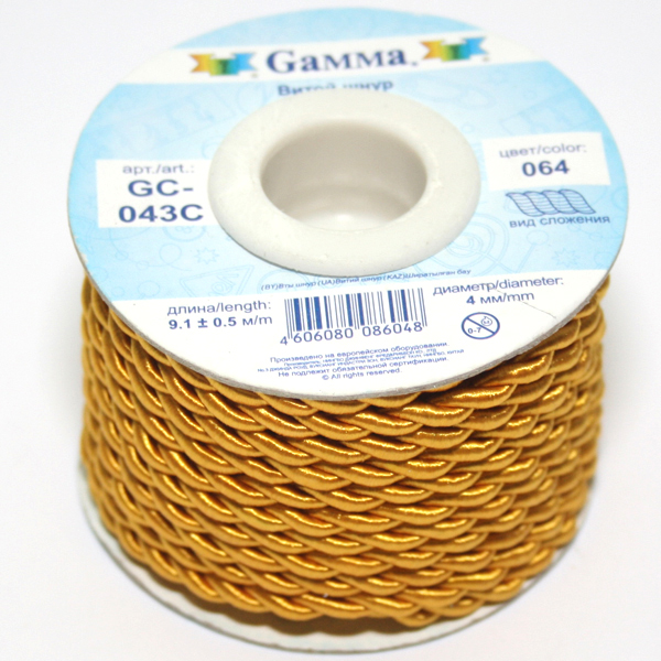 Шнур витой GC-043C 4мм "Гамма" цв.064 желтый