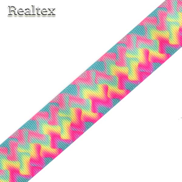 Лента репсовая с рисунком Реалтекс 25мм "Волна" цв.mix