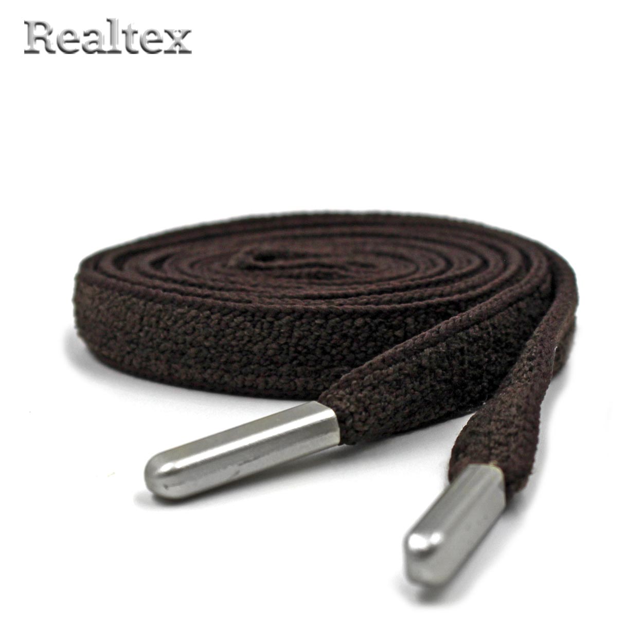 Шнур с наконечниками Realtex R- 5 плоский, однотонный, мягкий шир.8мм дл.140см (10шт) цв.коричневый