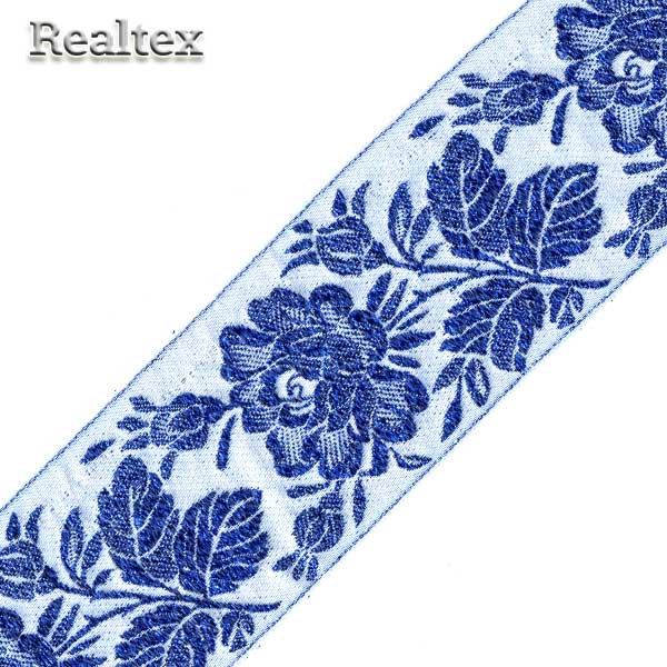 Тесьма жакардовая 65мм с3017г17 рис.9051 (25м) цв.белый/электрик