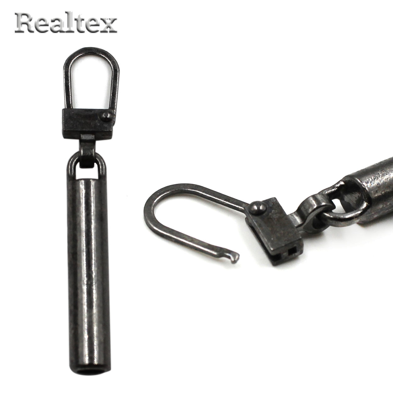 Пуллер для бегунка Realtex съемный, декоративный "Трубочка" (25шт) цв.черный никель