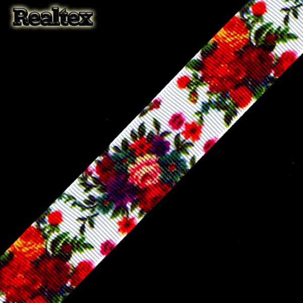 Лента репсовая с рисунком Реалтекс 25мм "Розы" цв.белый