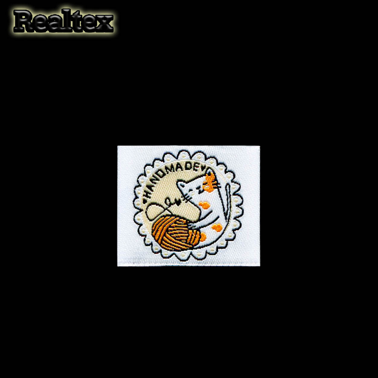 Бирка пришивная ткань Realtex №62 "HandMade" (25шт) цв.белый