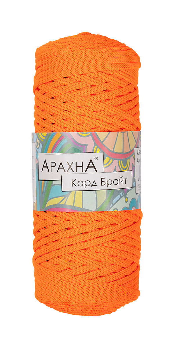 Шнур для вязания Arachna "Cord Bright" (210гр*100м) цв.503 оранжевый неон
