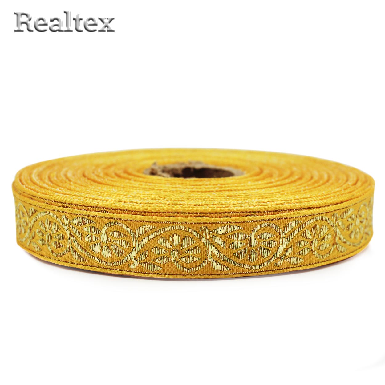 Тесьма жакардовая 18мм с1856г17 рис.9820"в" (25м) цв.желтый/золото