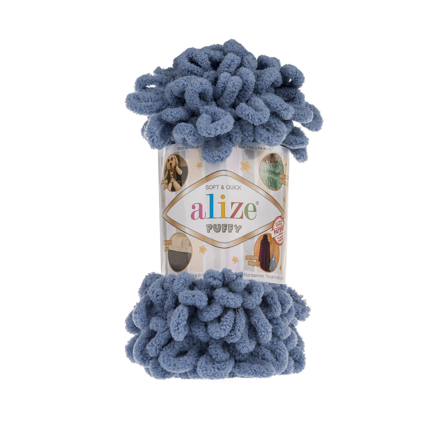 Пряжа Alize "Puffy" (100гр) цв.374 т.голубой