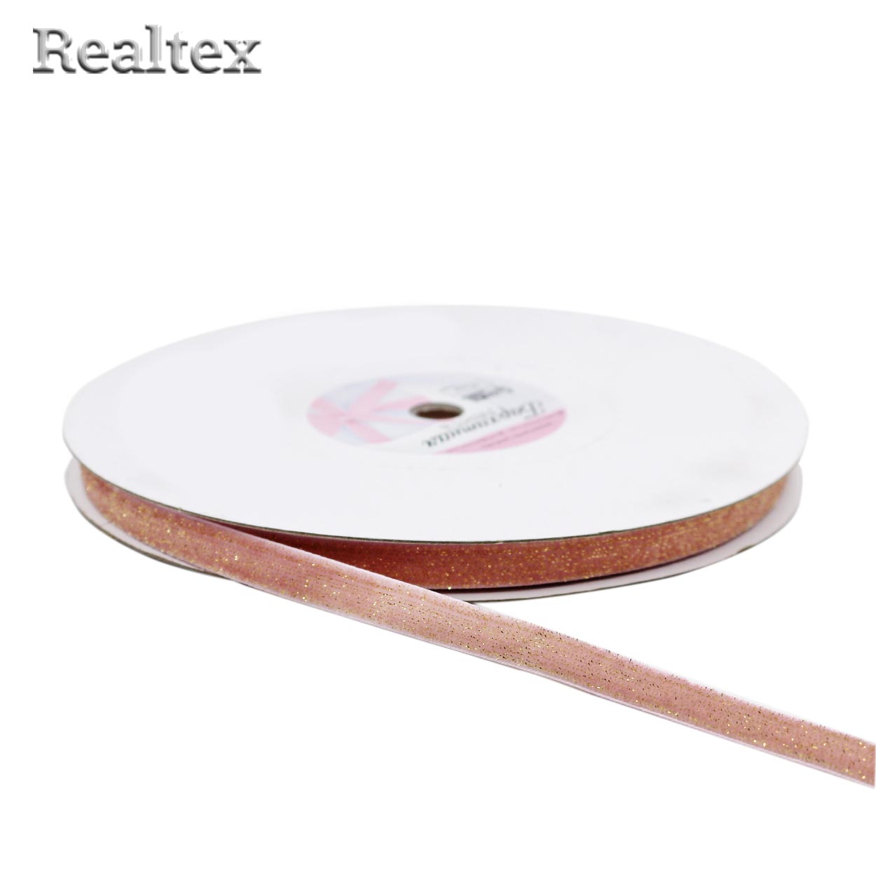 Лента бархатная люрекс 10мм 9626556 цв.розовый/золото