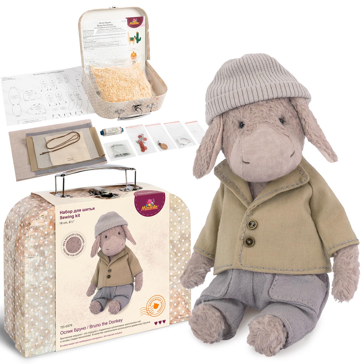 Набор для изготовления игрушки TD-0379 Ослик Бруно "Miadolla"