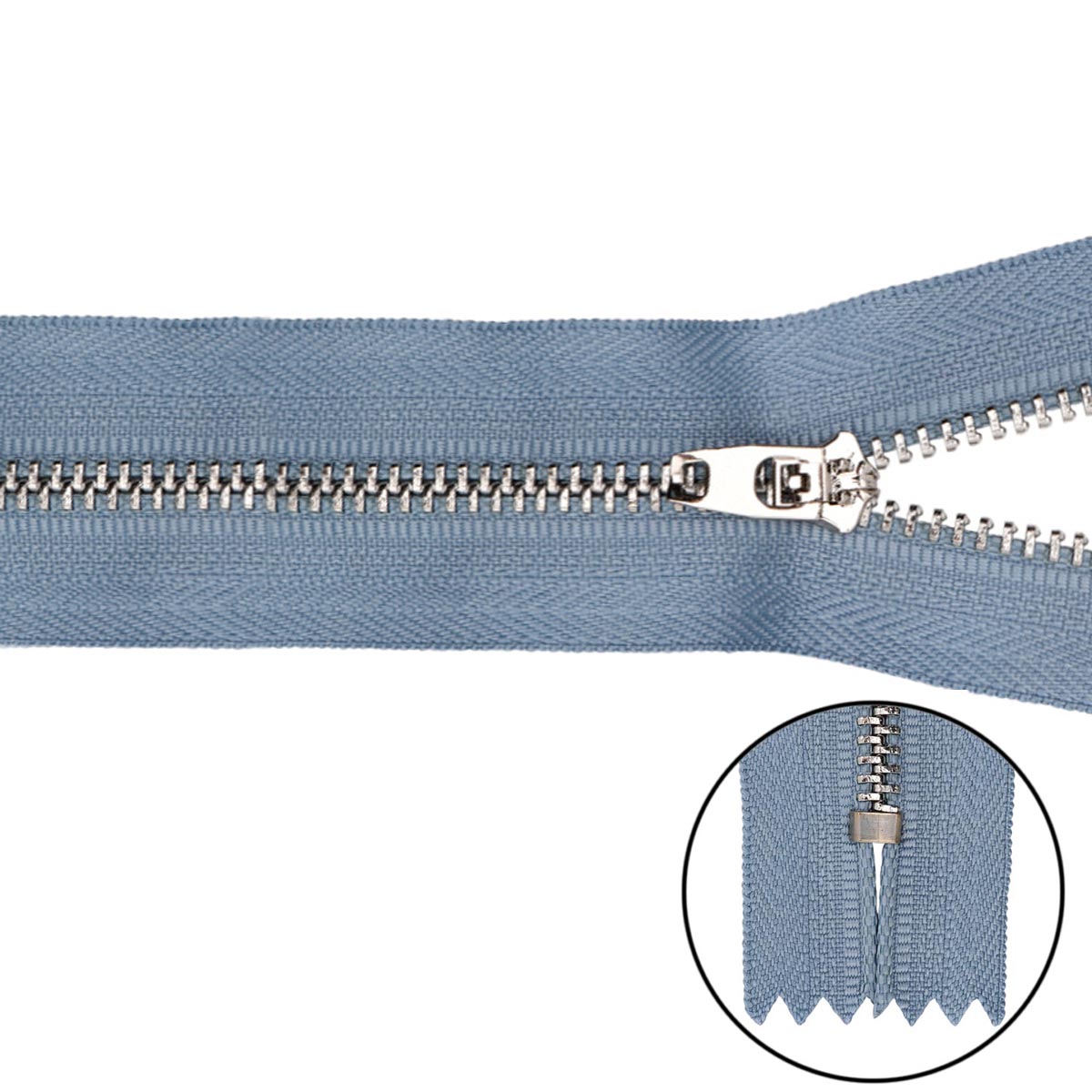 Молнии джинсовые Т.4 18см Б неразъёмная цв.никель/231 серо-голубой