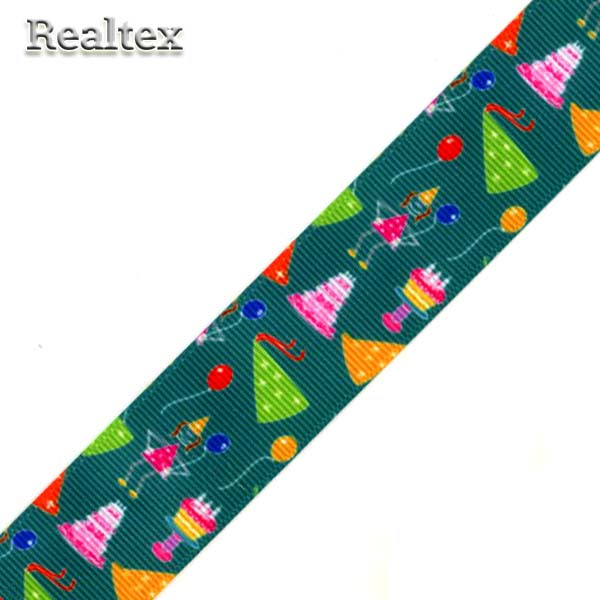 Лента репсовая с рисунком Реалтекс 25мм "Праздник" цв.зеленый