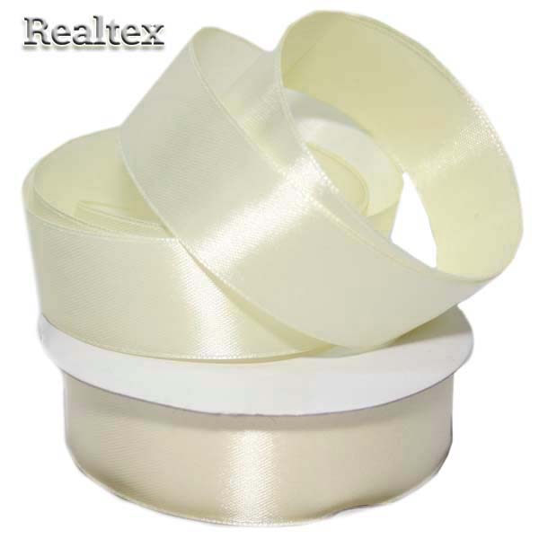 Лента атласная 25мм Realtex (32,9м) цв.123 кремовый