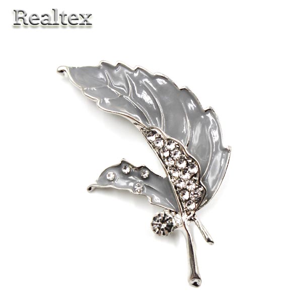 Брошь ювелирная Реалтекс R-089 "Листик" цв.серебро/серый