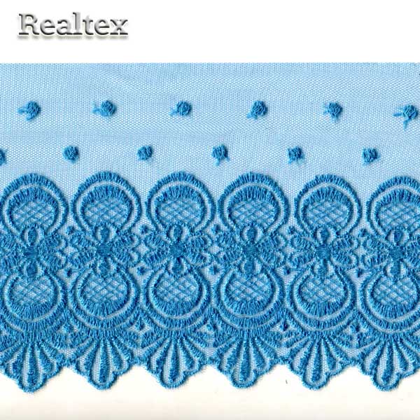 Кружево на сетке 150мм 49-4076 цв.130D голубая бирюза