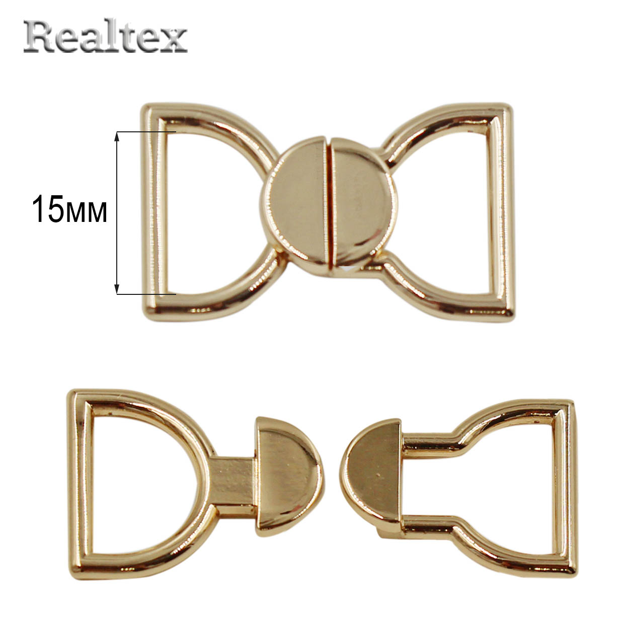 Застежка для купальника металлическая Realtex 15мм 3633 (10шт) цв.полированное золото