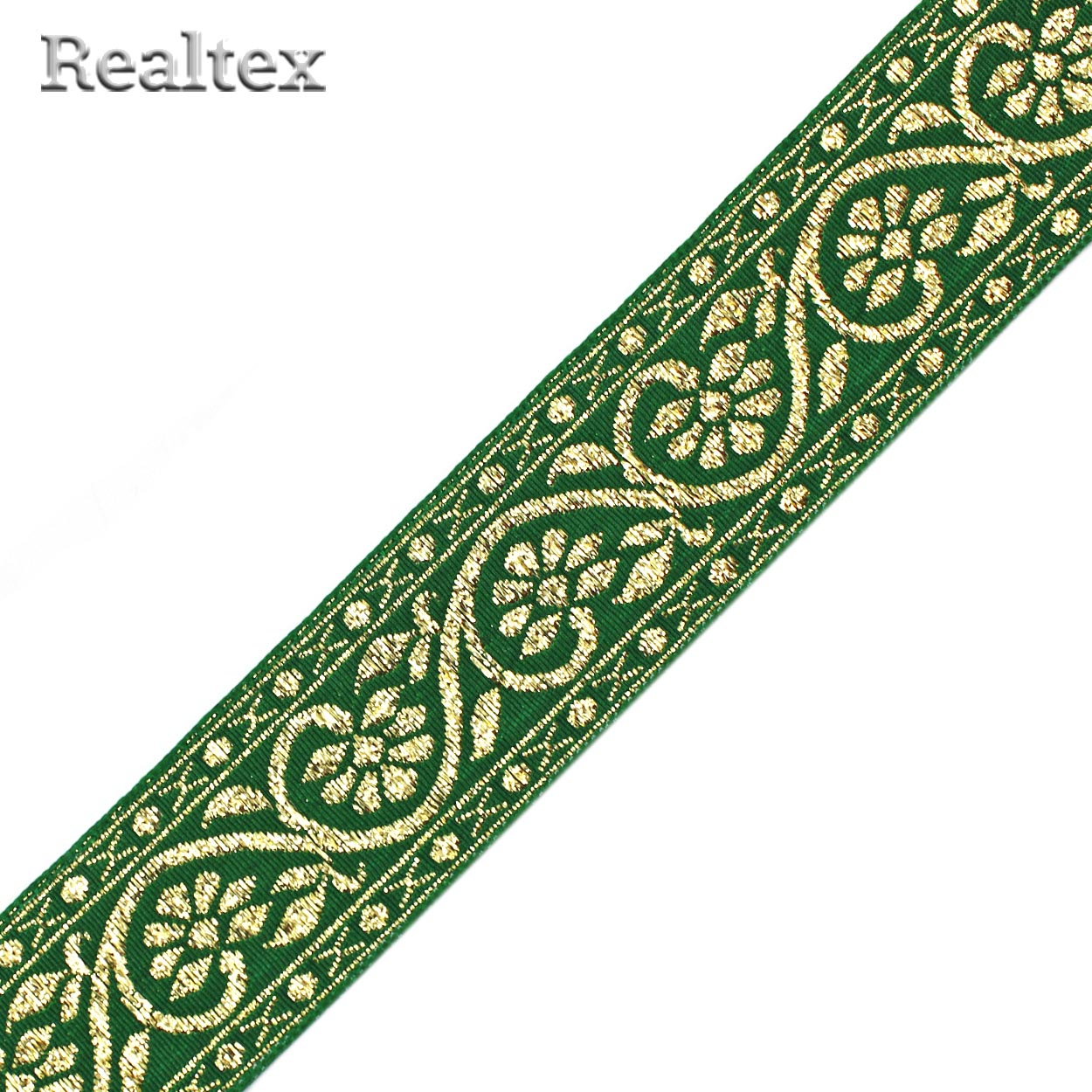 Тесьма жакардовая 32мм с3104г17 рис.9819 "в" (25м) цв.зеленый/золото