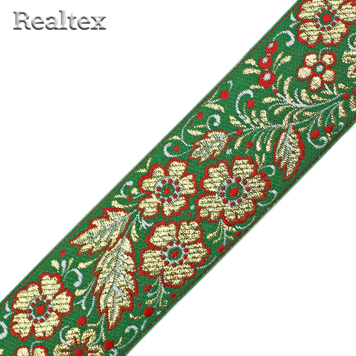 Тесьма жакардовая 50мм с3347г17 рис.9560 "в" (25м) цв.зеленый/золото