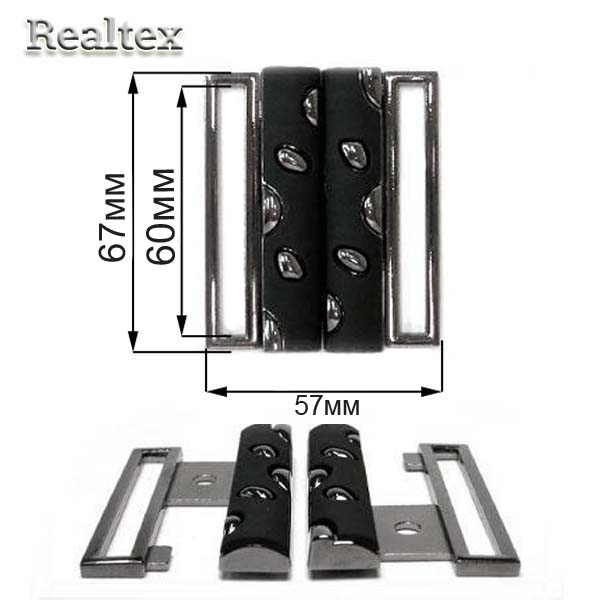 Пряжка металлическая ГНУ 14428 60мм цв.чёрный никель/чёрная резина