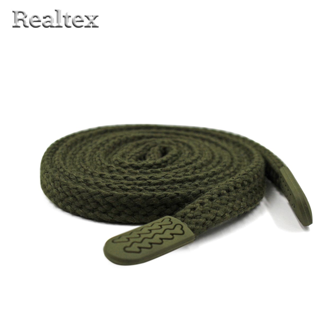 Шнур с наконечниками Realtex R- 4 плоский однотонный шир.12мм дл.140см (10шт) цв.хаки