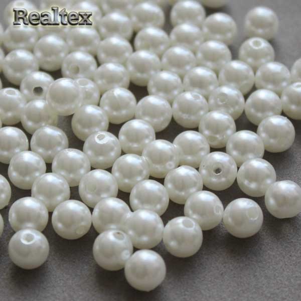 Бусины пластик Реалтекс  6мм под жемчуг (100гр) цв.001 молочный