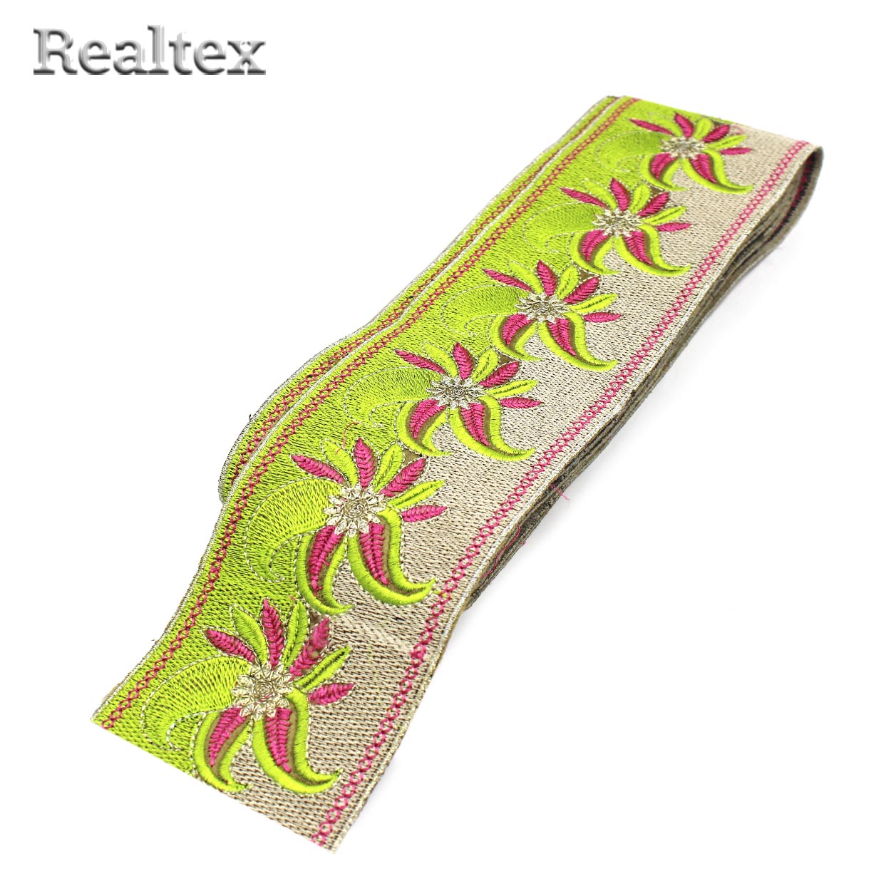 Тесьма термоклеевая 52215 80мм цв.салатовый/бежевый