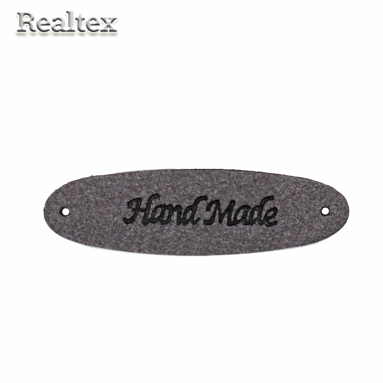 Бирка пришивная замша Realtex №04 "HandMade" цв.темно-серый