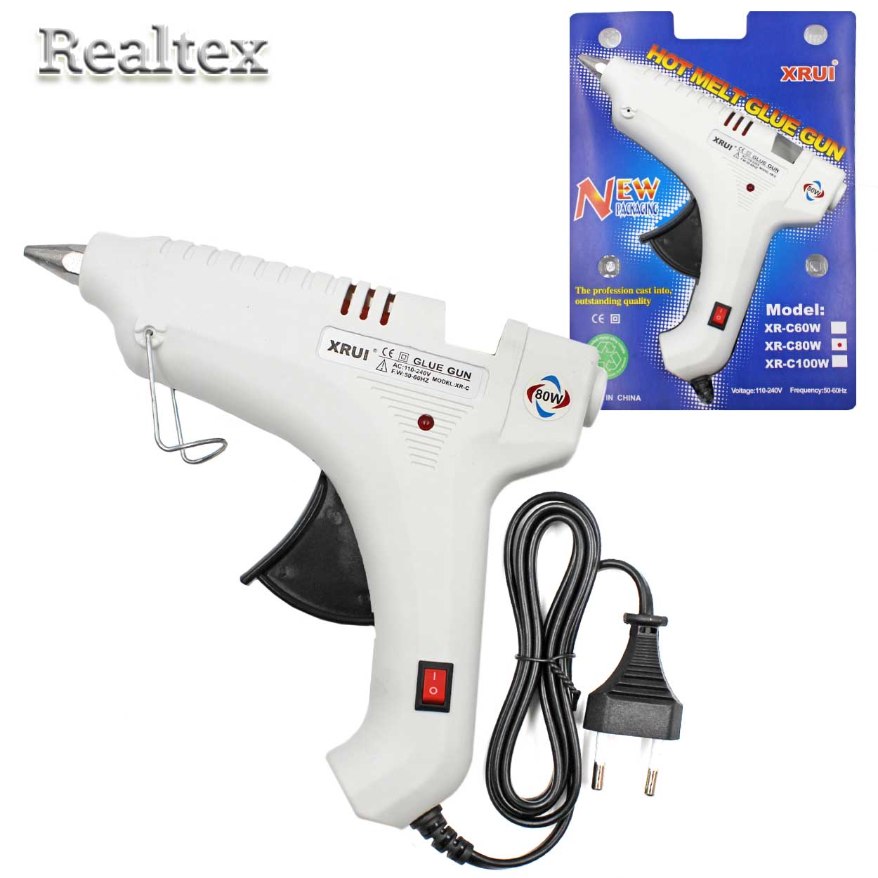 Клеевой пистолет Realtex YB-706 большой цв.белый